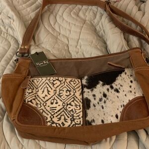Myra Bag Tan and Black Patterned Shoulder Bag